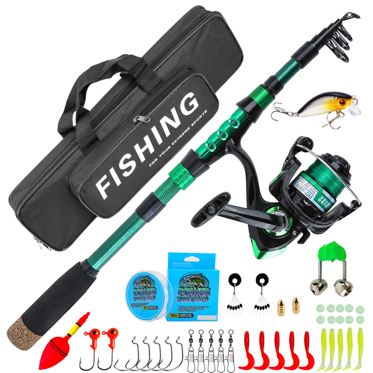Fishing Line Spooler - 1,8 meter groene carbon fiber telescopische